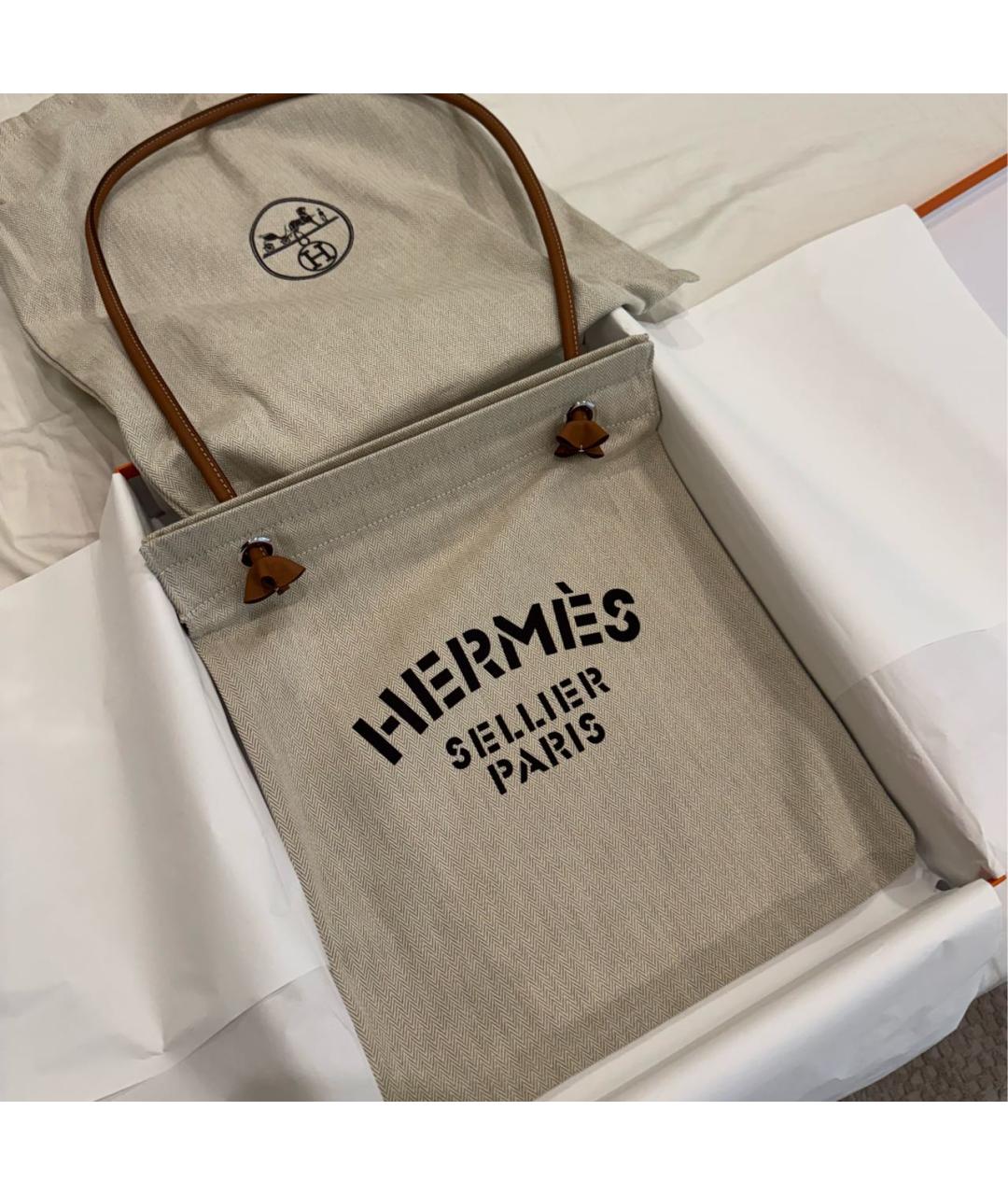 HERMES Бежевая тканевая пляжная сумка, фото 4