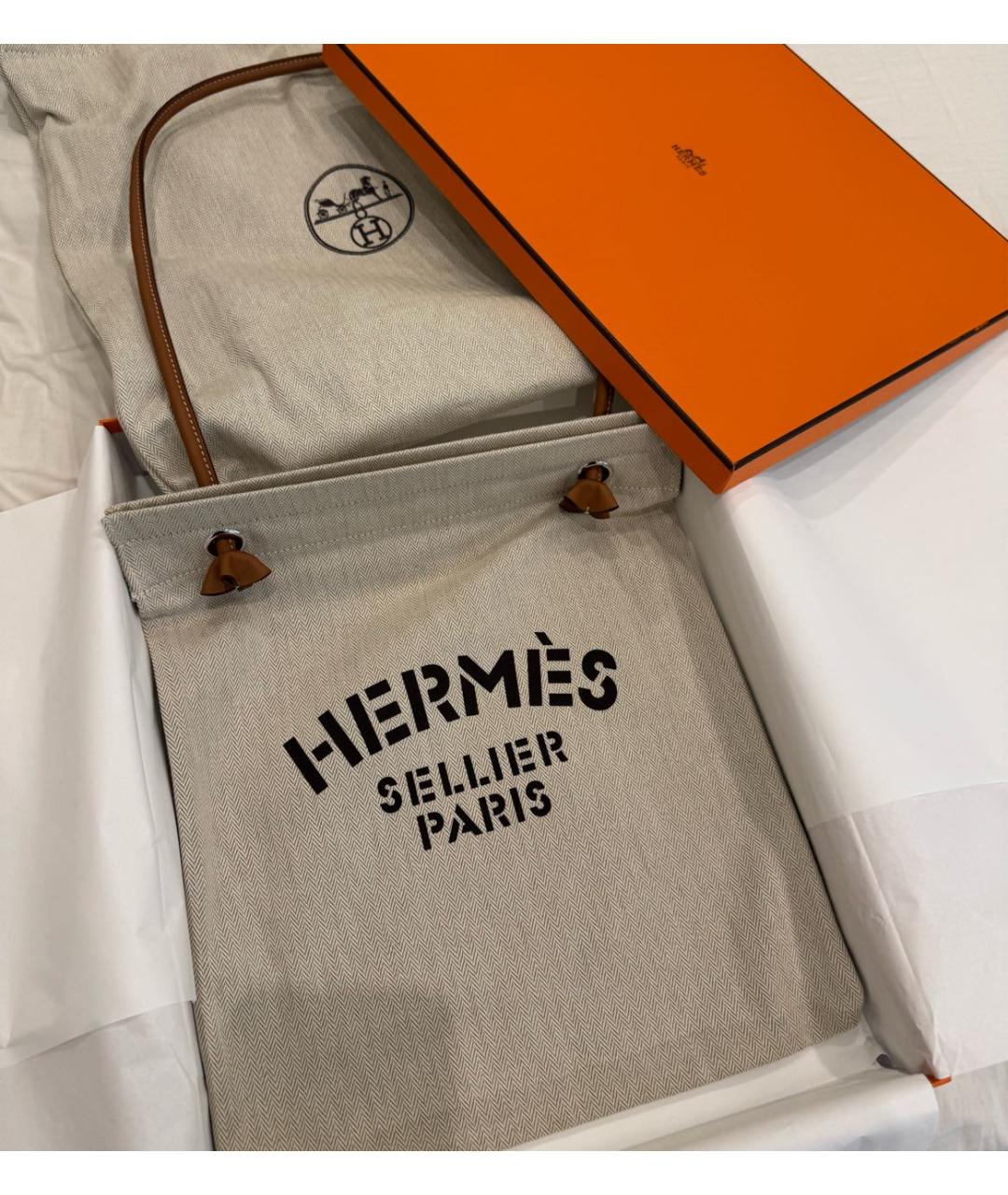 HERMES Бежевая тканевая пляжная сумка, фото 3