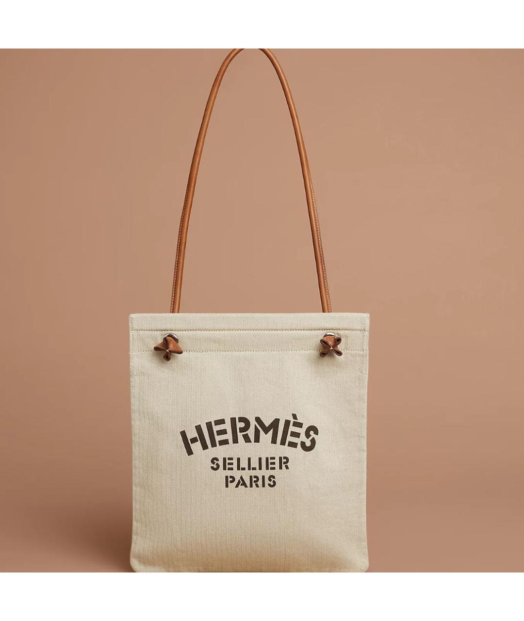 HERMES Бежевая тканевая пляжная сумка, фото 6