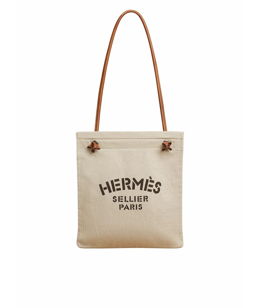 HERMES Бежевая тканевая пляжная сумка, фото 1