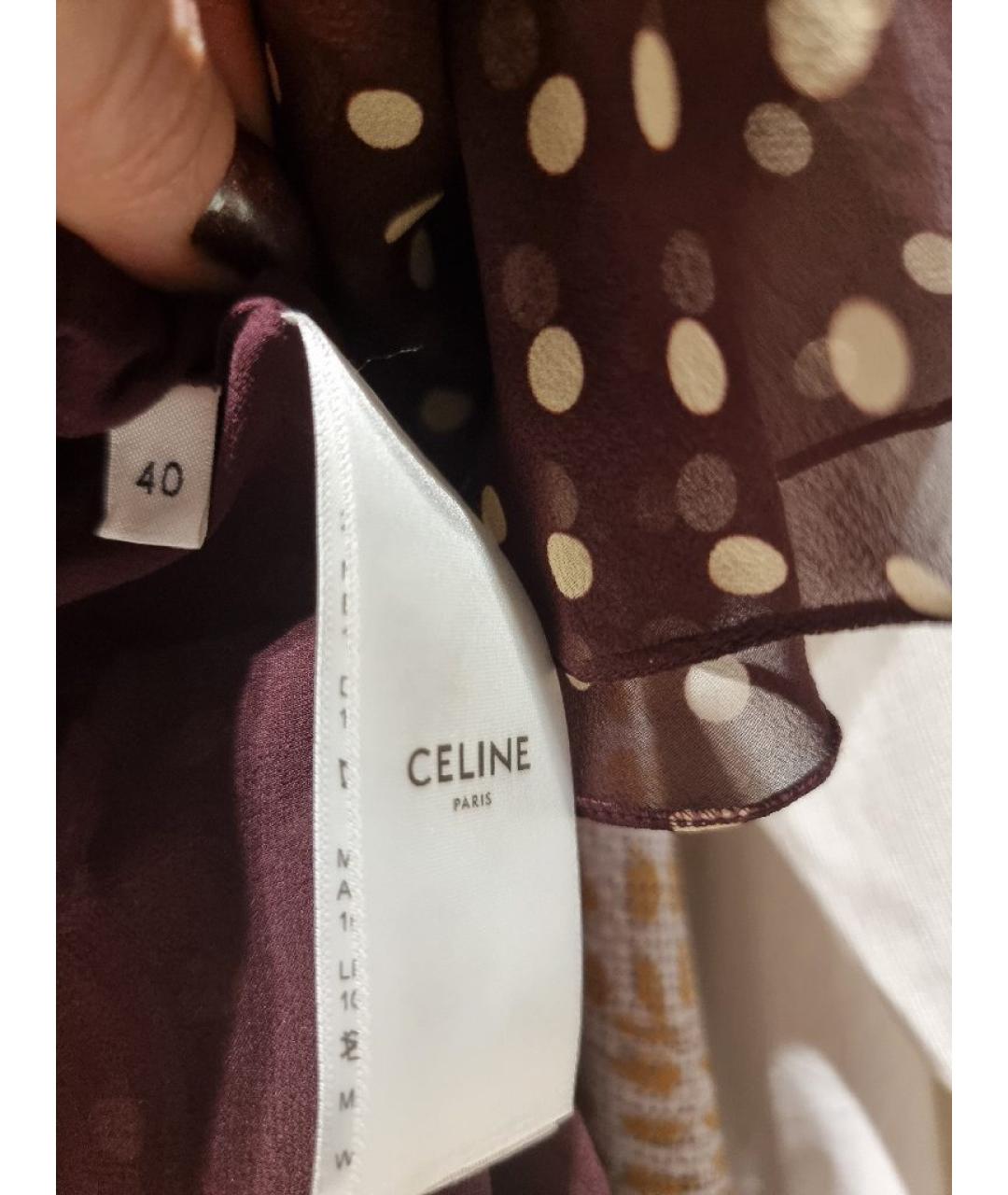 CELINE Бордовое шелковое повседневное платье, фото 3