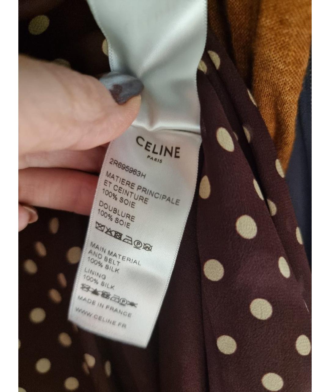 CELINE Бордовое шелковое повседневное платье, фото 5