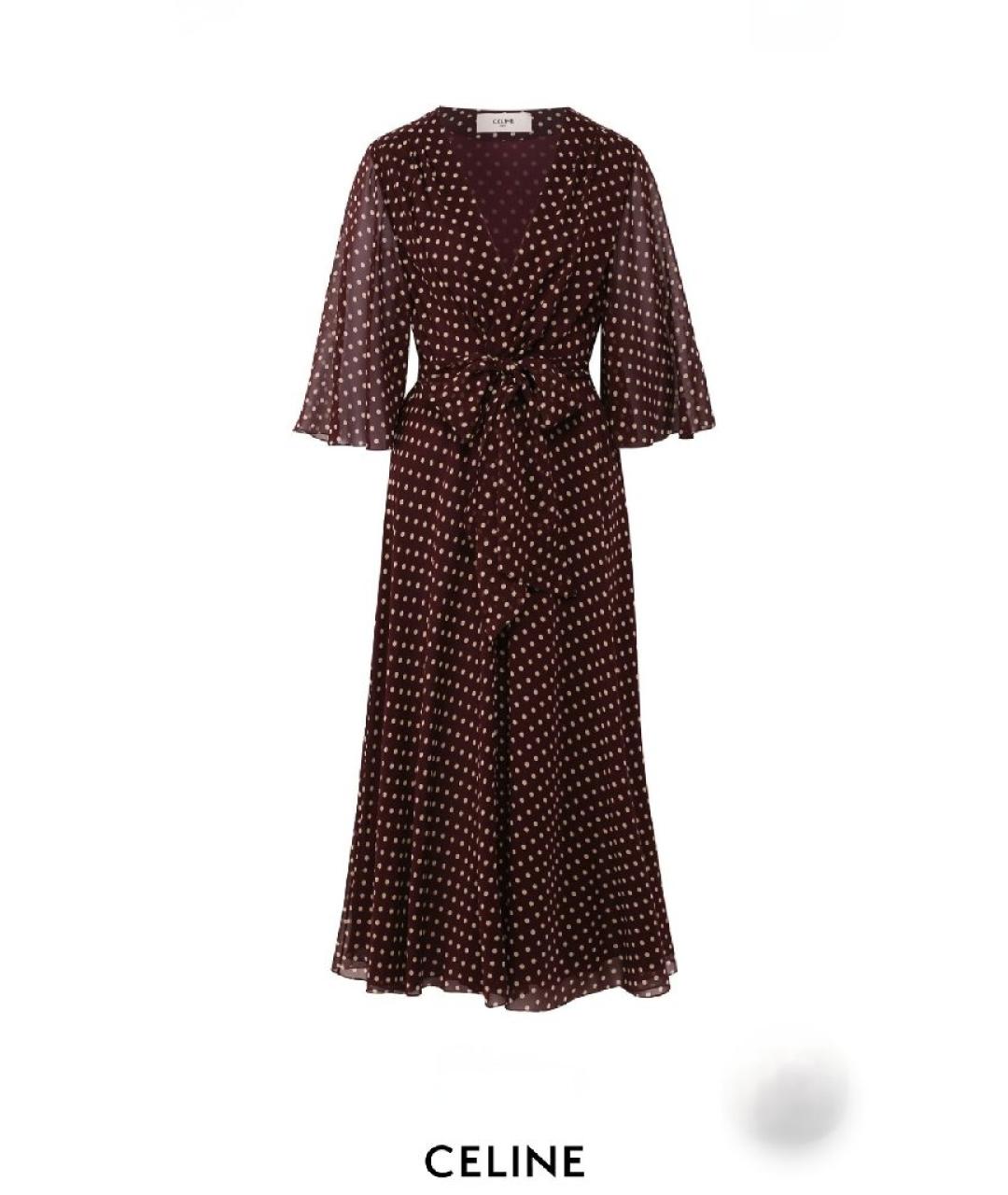 CELINE Бордовое шелковое повседневное платье, фото 8