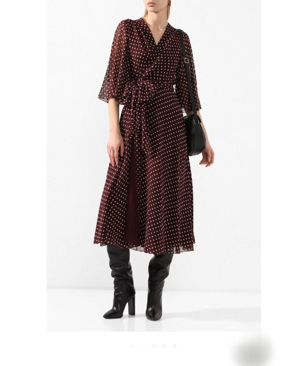 CELINE Бордовое шелковое повседневное платье, фото 6