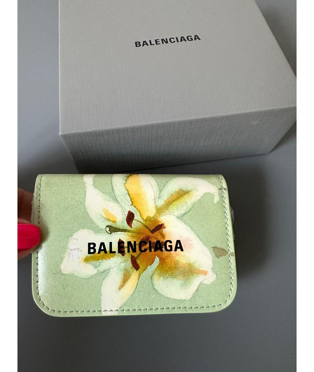 BALENCIAGA Зеленый кожаный кардхолдер, фото 3