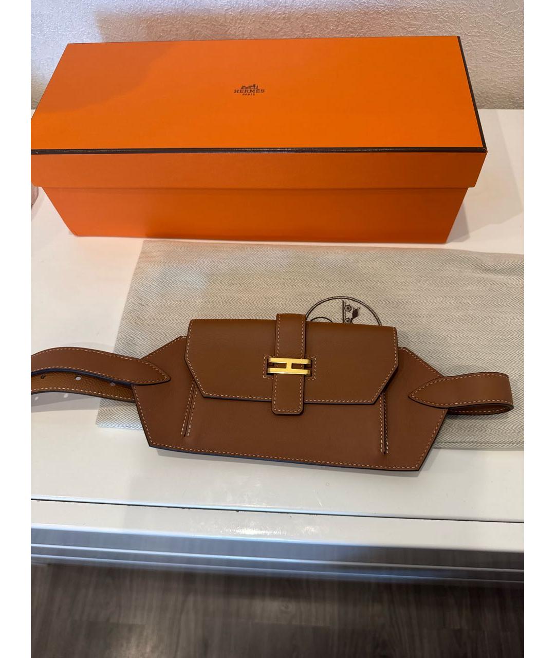 HERMES Коричневая кожаная поясная сумка, фото 2