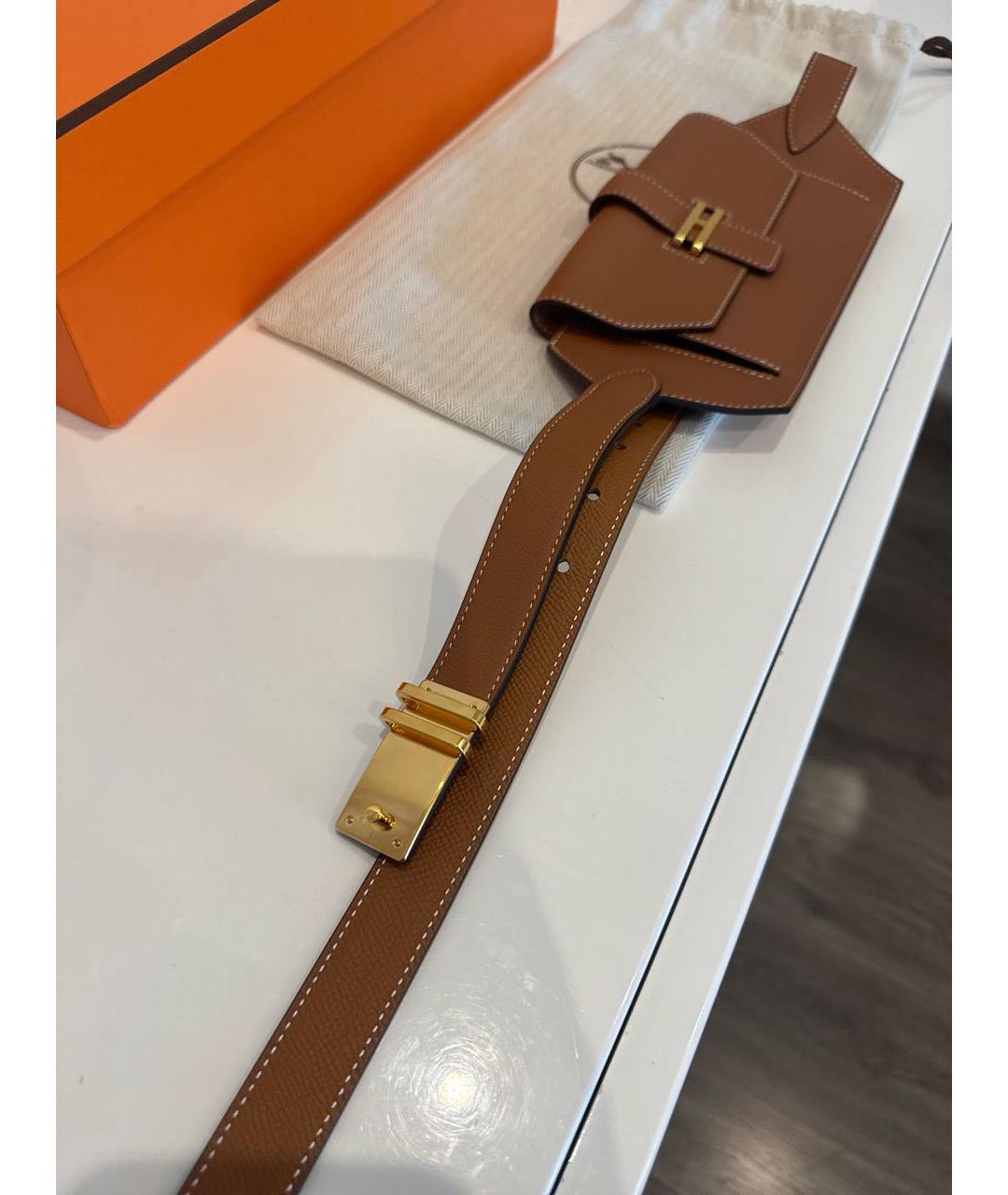 HERMES Коричневая кожаная поясная сумка, фото 3
