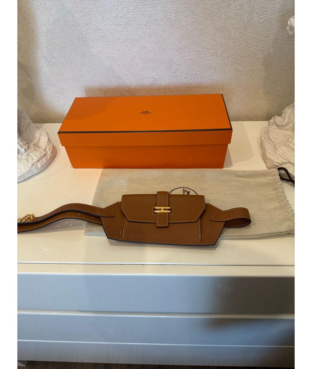 HERMES Коричневая кожаная поясная сумка, фото 6