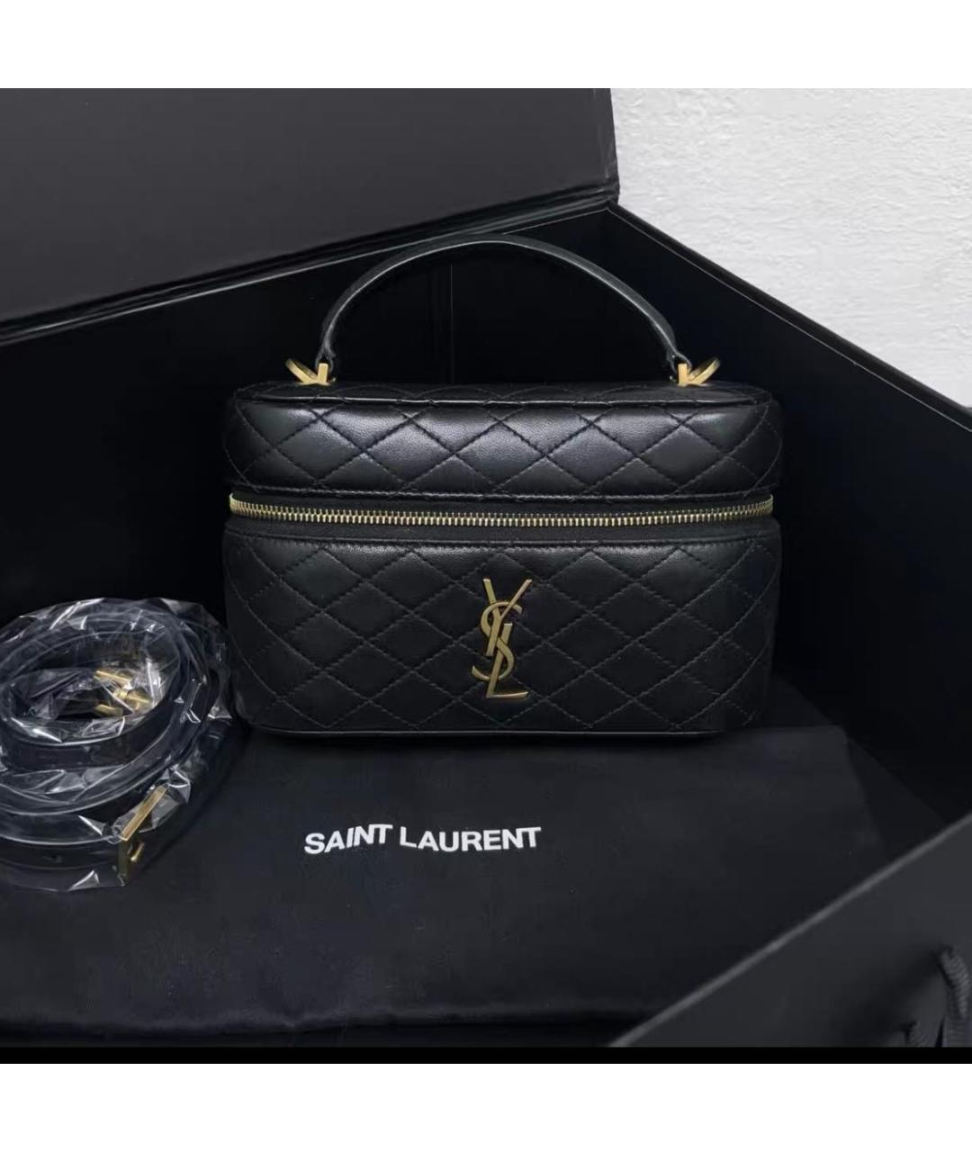 SAINT LAURENT Черная кожаная сумка с короткими ручками, фото 2