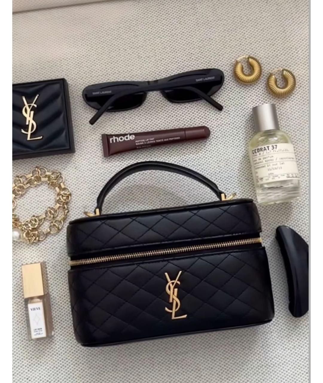 SAINT LAURENT Черная кожаная сумка с короткими ручками, фото 3