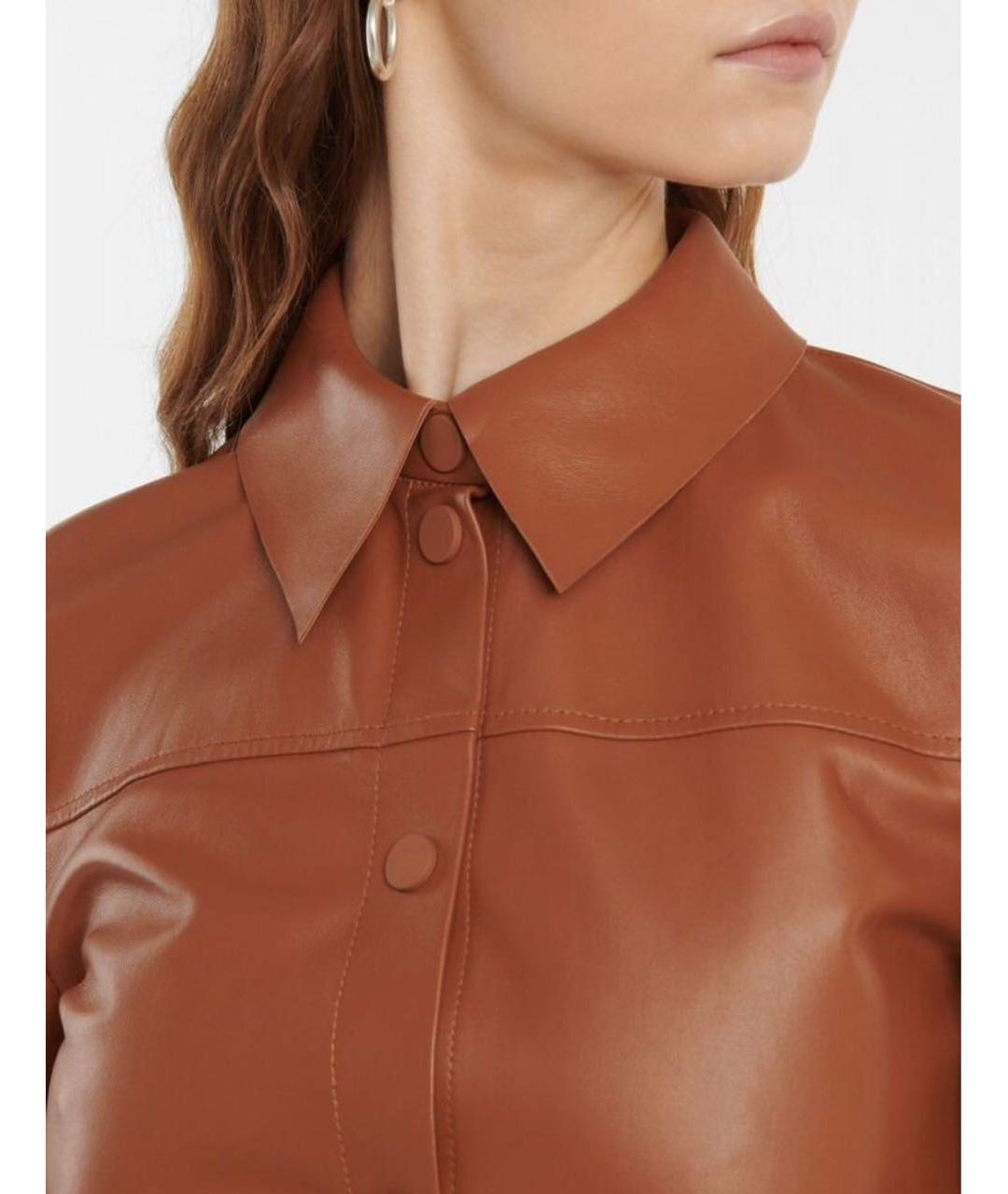 SPORTMAX Коричневая кожаная рубашка, фото 5