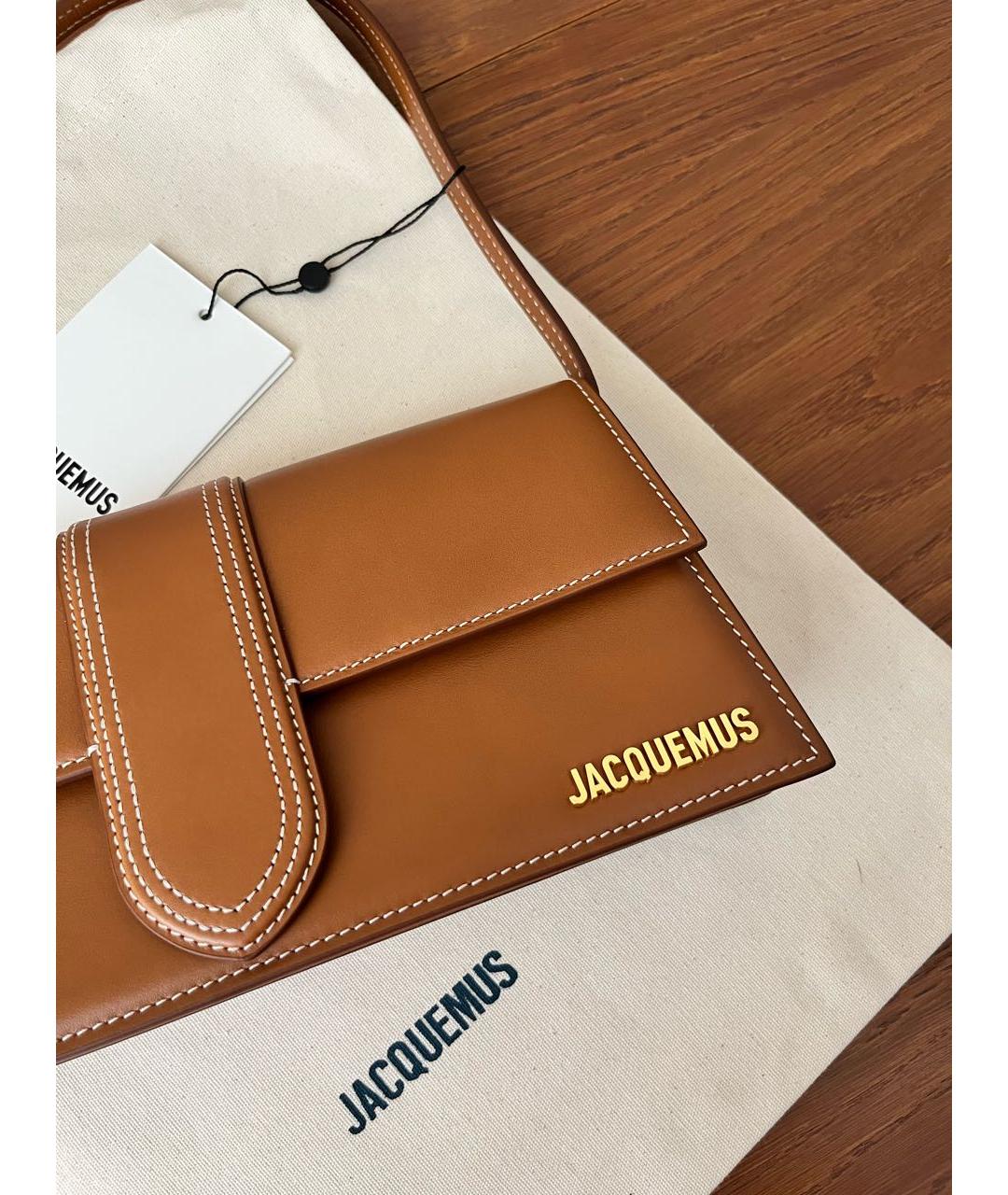 JACQUEMUS Коричневая кожаная сумка с короткими ручками, фото 3