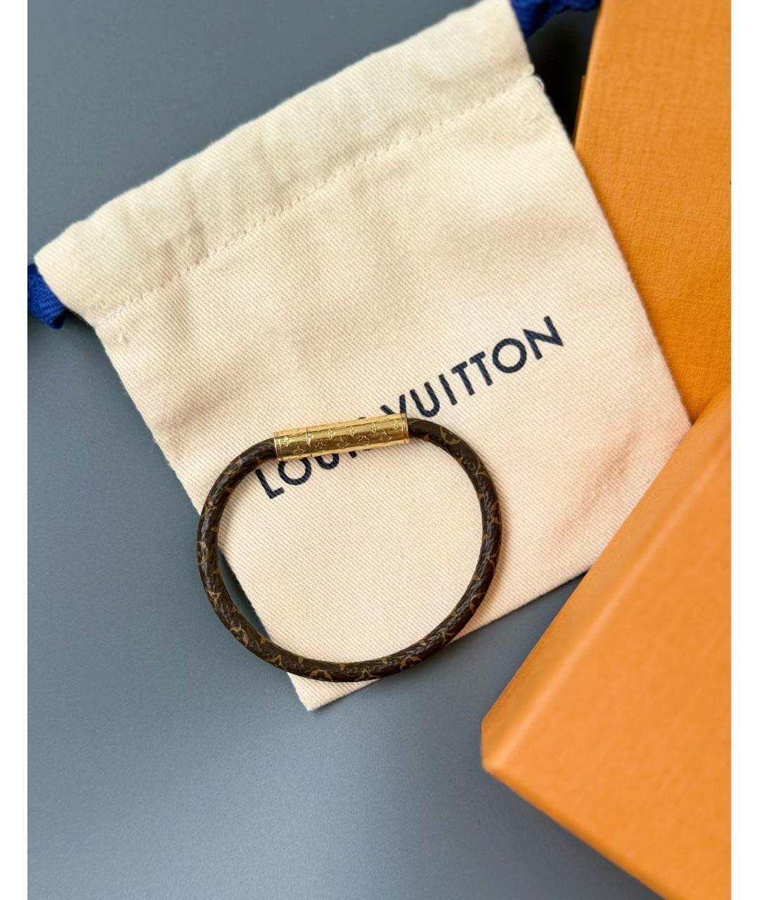 LOUIS VUITTON Коричневый кожаный браслет, фото 7