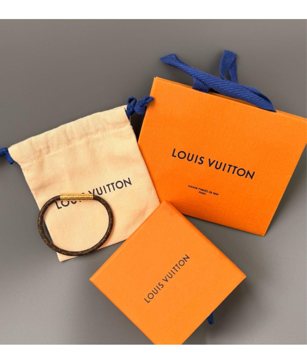 LOUIS VUITTON Коричневый кожаный браслет, фото 8