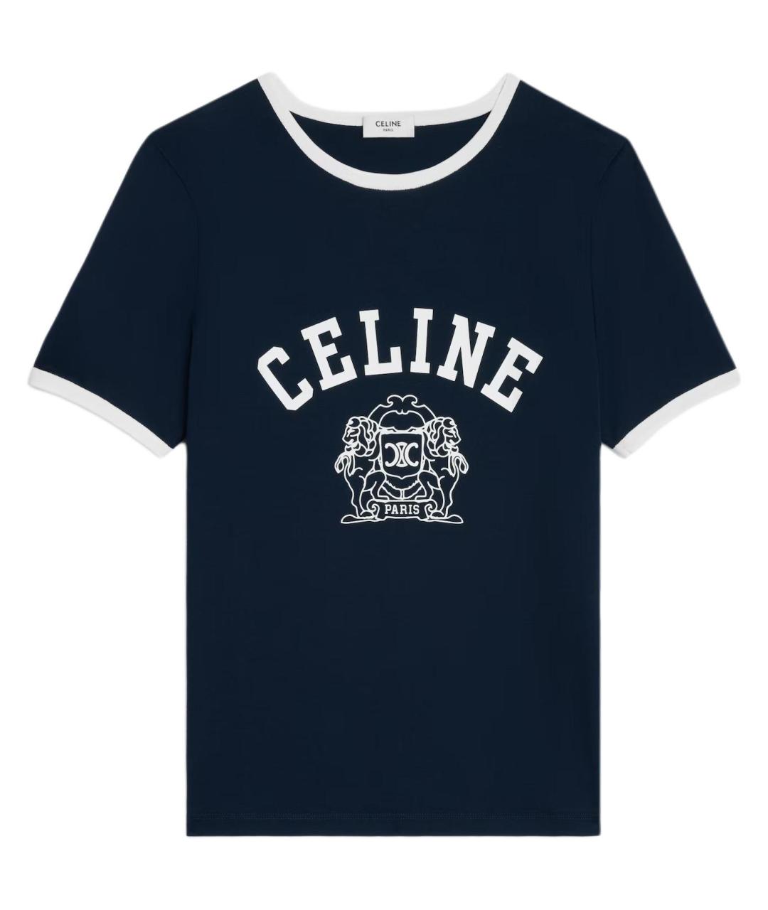 CELINE Темно-синяя хлопковая футболка, фото 1
