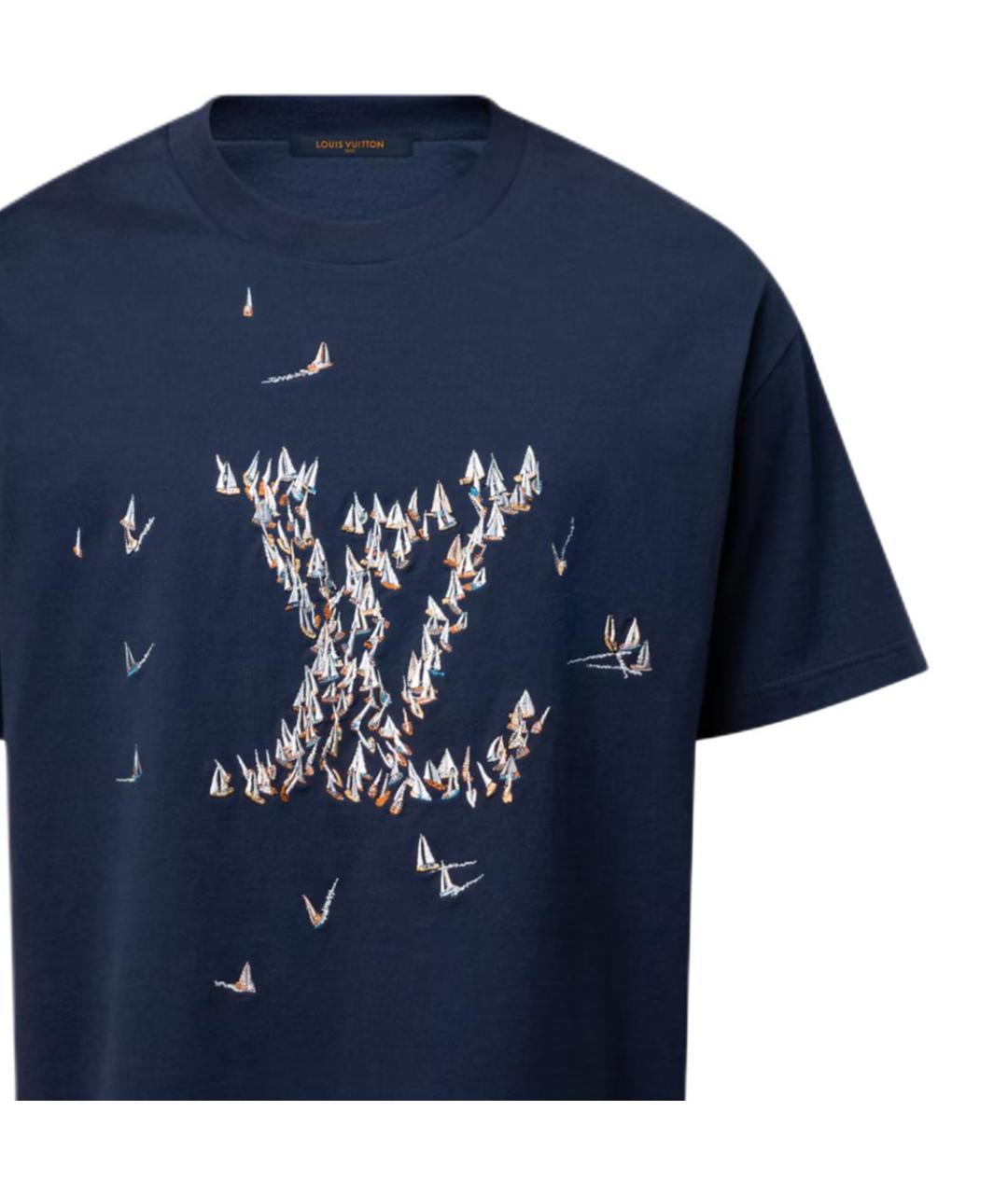 LOUIS VUITTON Темно-синяя хлопковая футболка, фото 5
