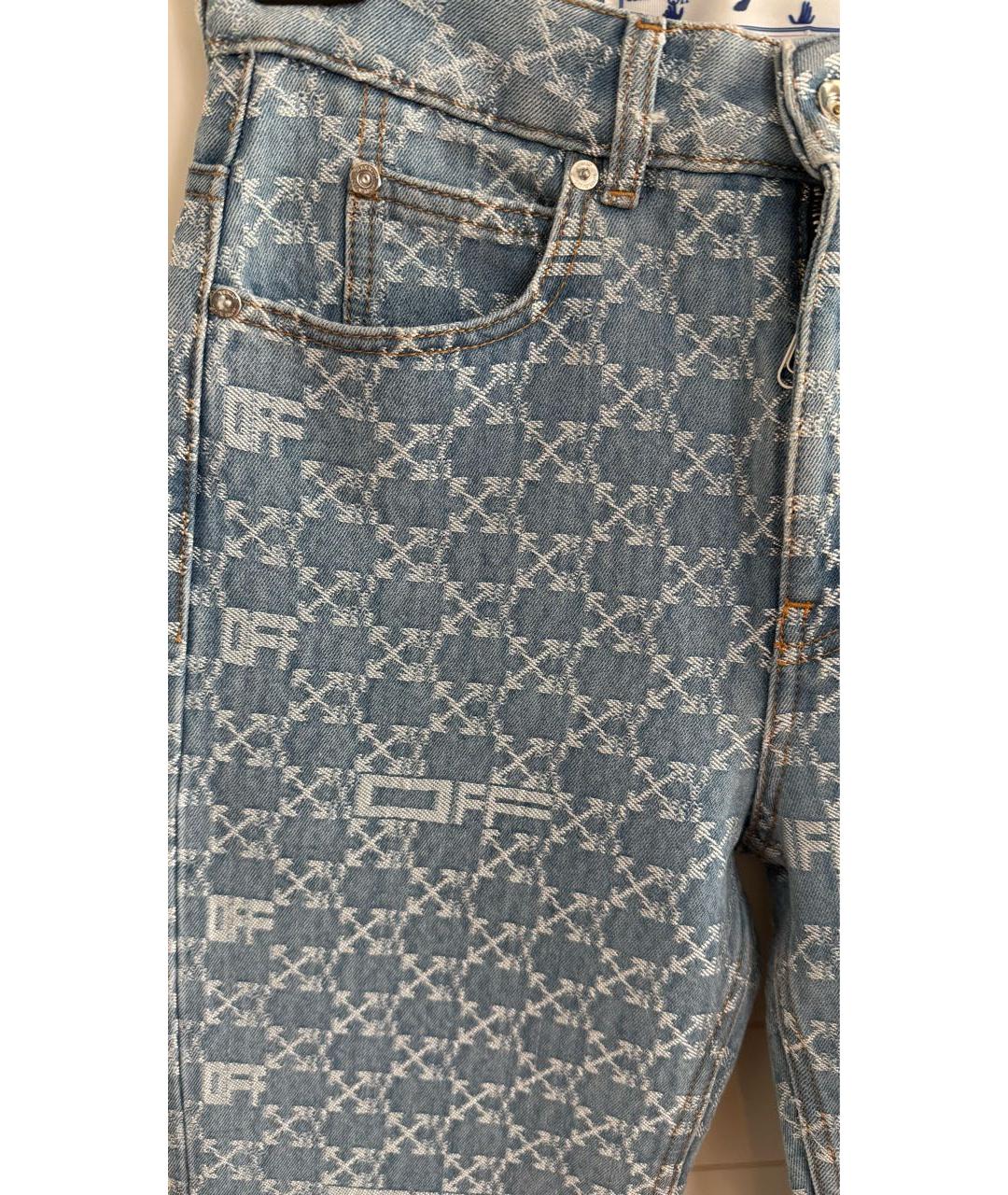 OFF-WHITE Голубые хлопко-полиэстеровые прямые джинсы, фото 4