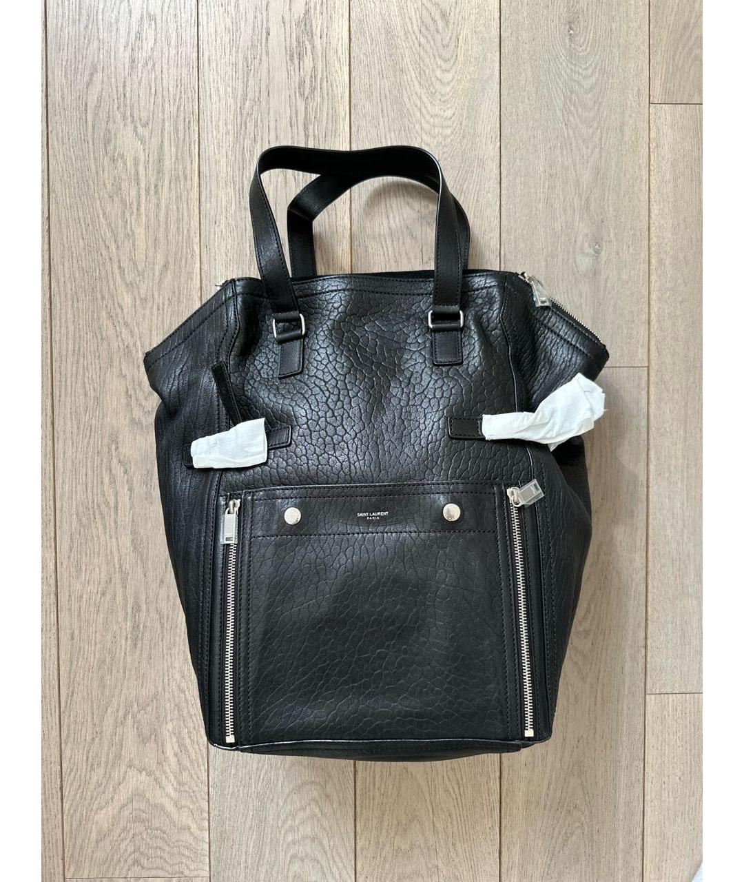 SAINT LAURENT Черная кожаная сумка тоут, фото 7