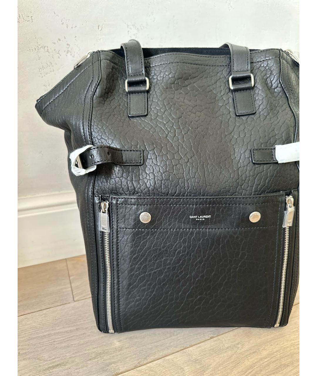 SAINT LAURENT Черная кожаная сумка тоут, фото 5