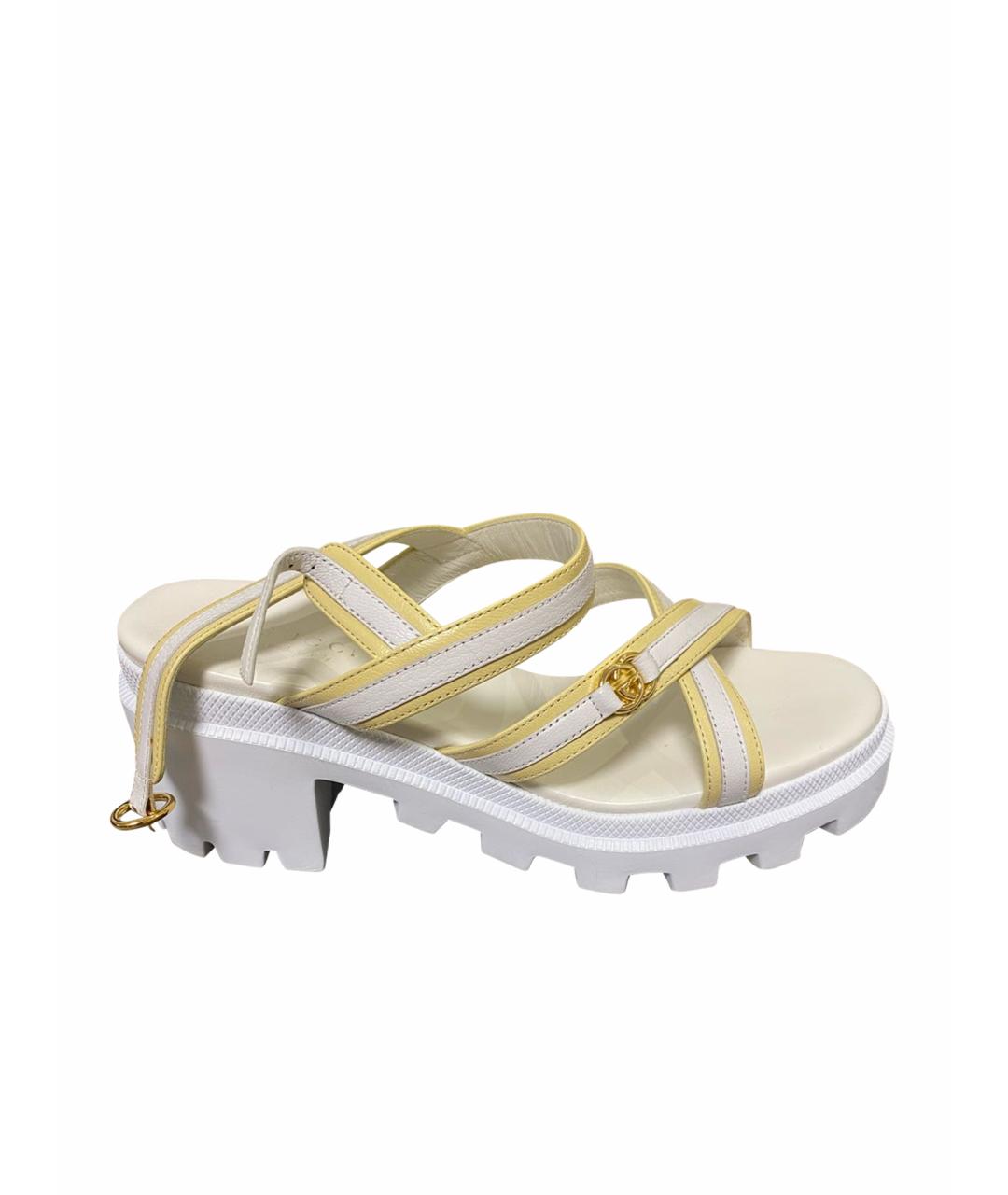 GUCCI Белые кожаные босоножки, фото 1