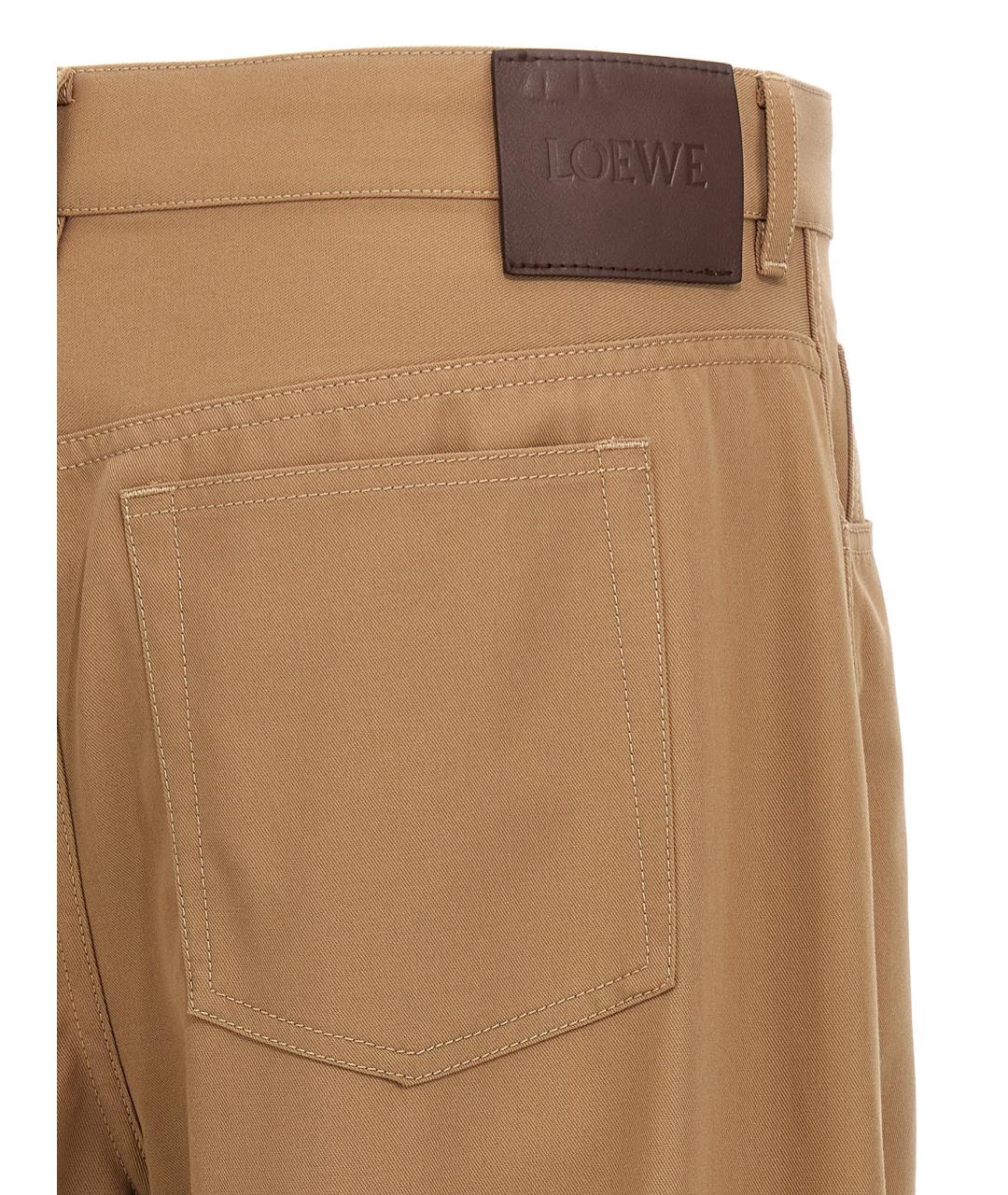 LOEWE Коричневые хлопковые повседневные брюки, фото 4