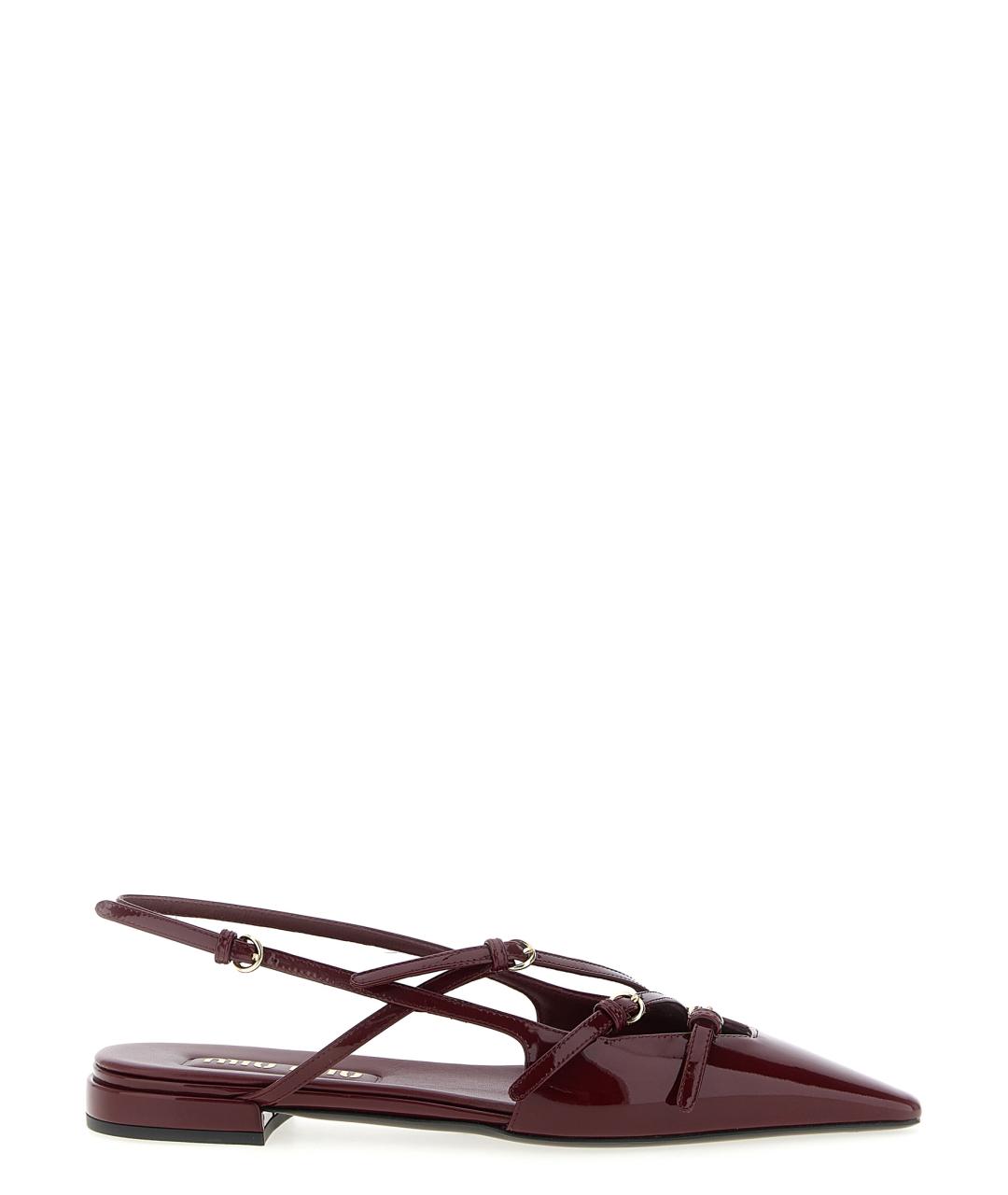 MIU MIU Бордовые кожаные балетки, фото 1
