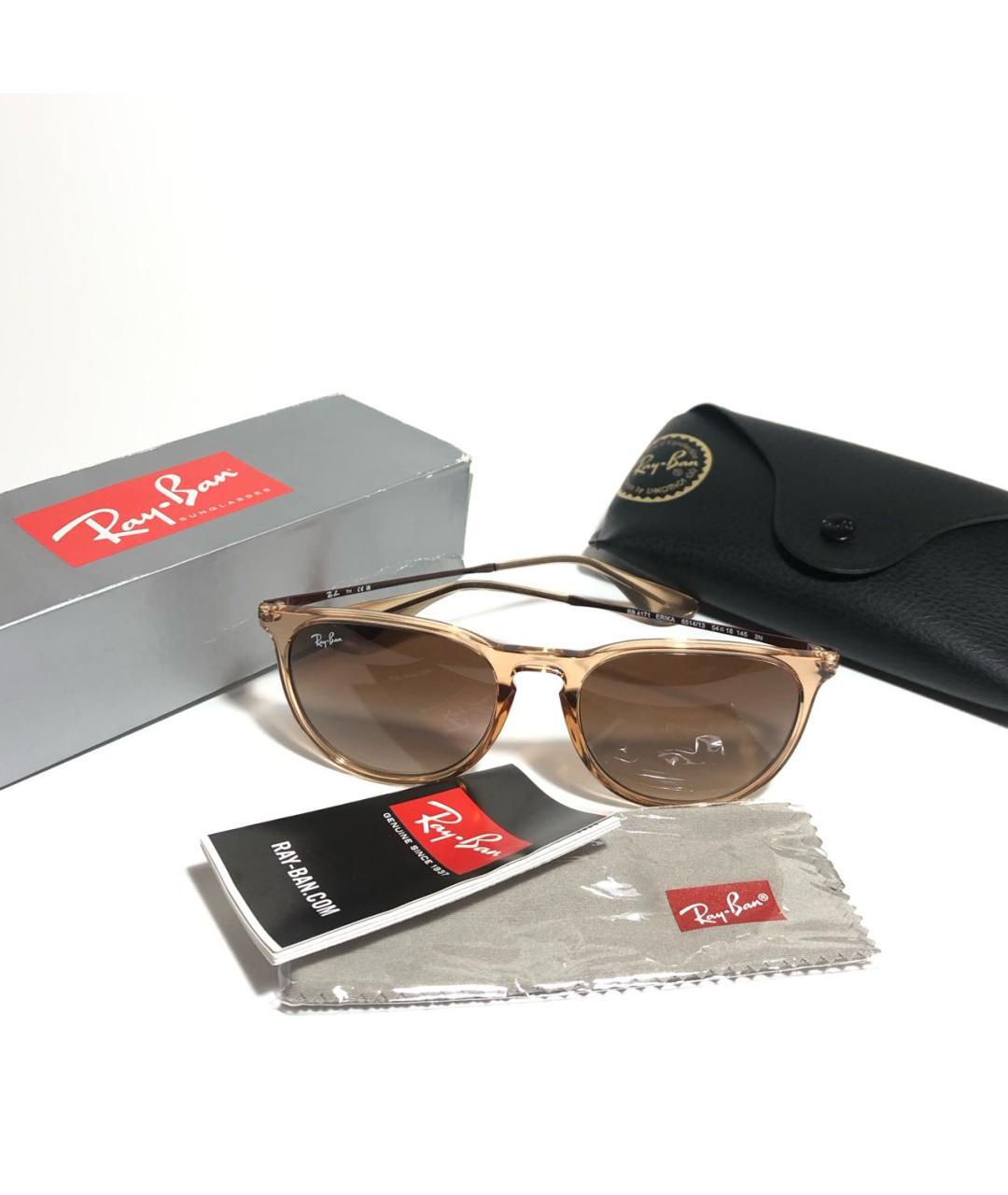 RAY BAN Коричневые пластиковые солнцезащитные очки, фото 5