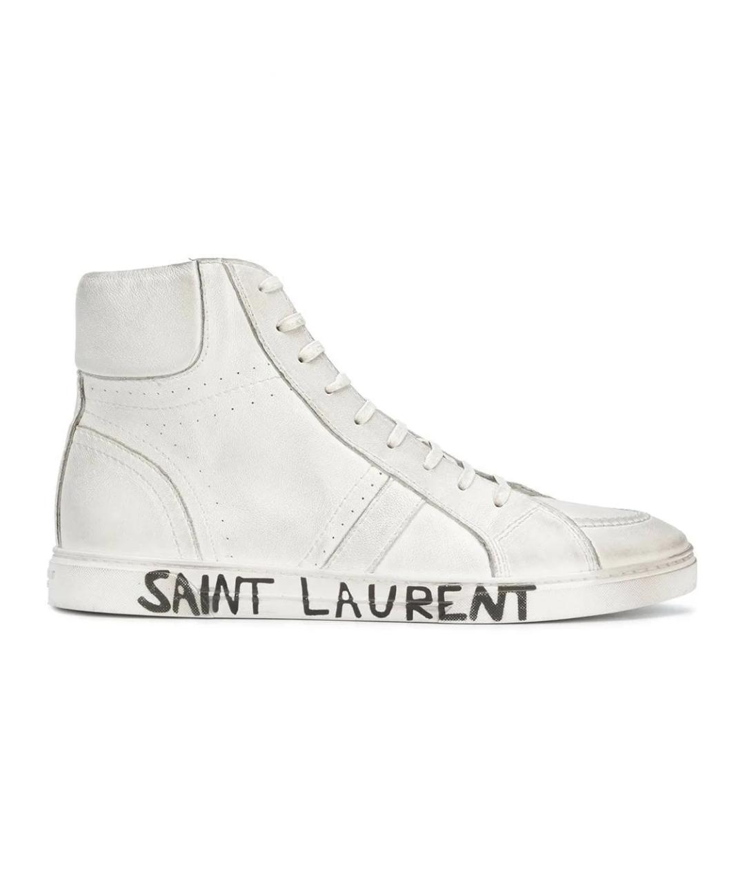 SAINT LAURENT Белые кожаные высокие кроссовки / кеды, фото 6