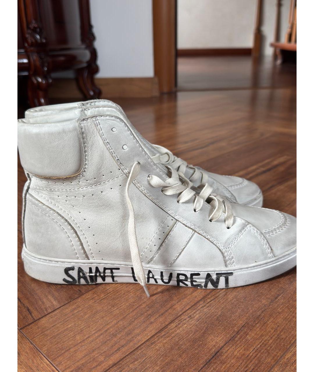 SAINT LAURENT Белые кожаные высокие кроссовки / кеды, фото 2