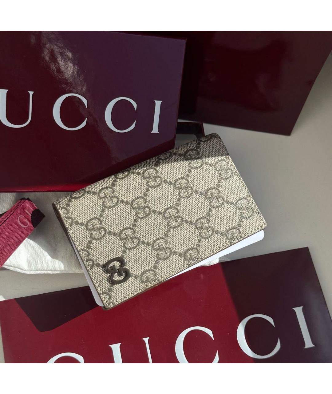 GUCCI Бежевый кожаный кардхолдер, фото 4