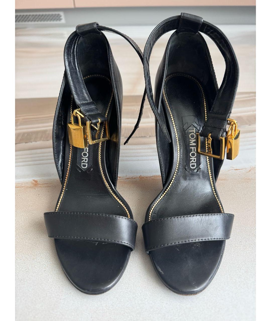 TOM FORD Черные кожаные босоножки, фото 2