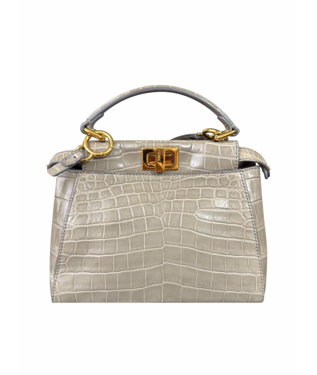 FENDI Серая сумка с короткими ручками из экзотической кожи, фото 1