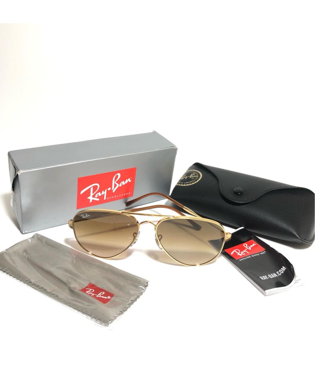 RAY BAN Золотые металлические солнцезащитные очки, фото 4