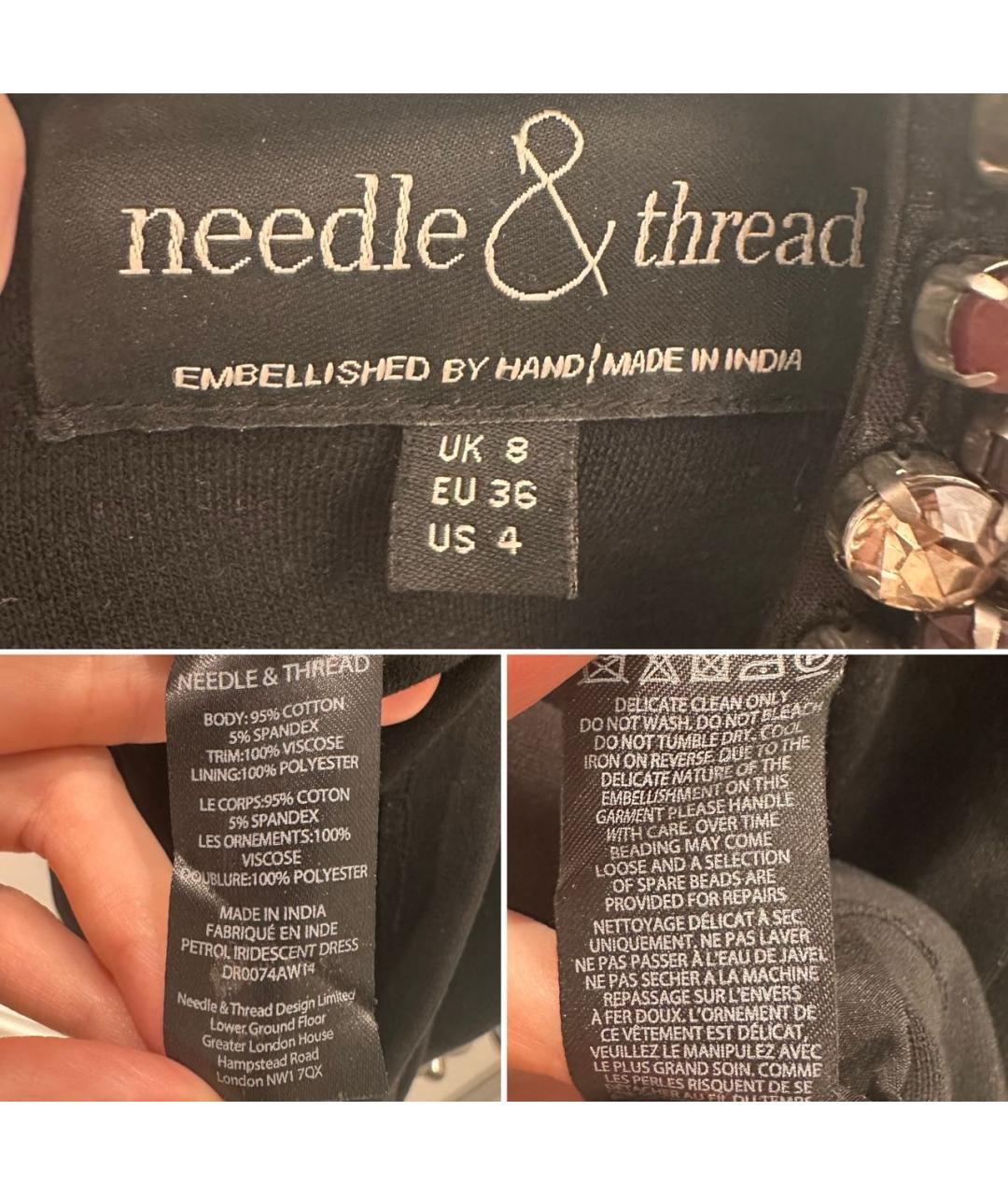 NEEDLE & THREAD Темно-синее хлопко-эластановое коктейльное платье, фото 3