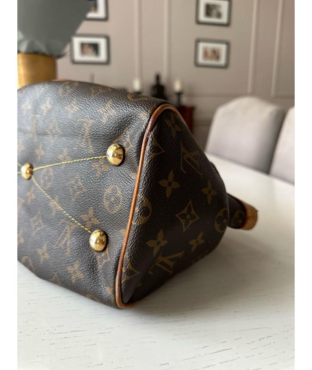 LOUIS VUITTON Коричневая тканевая сумка с короткими ручками, фото 8