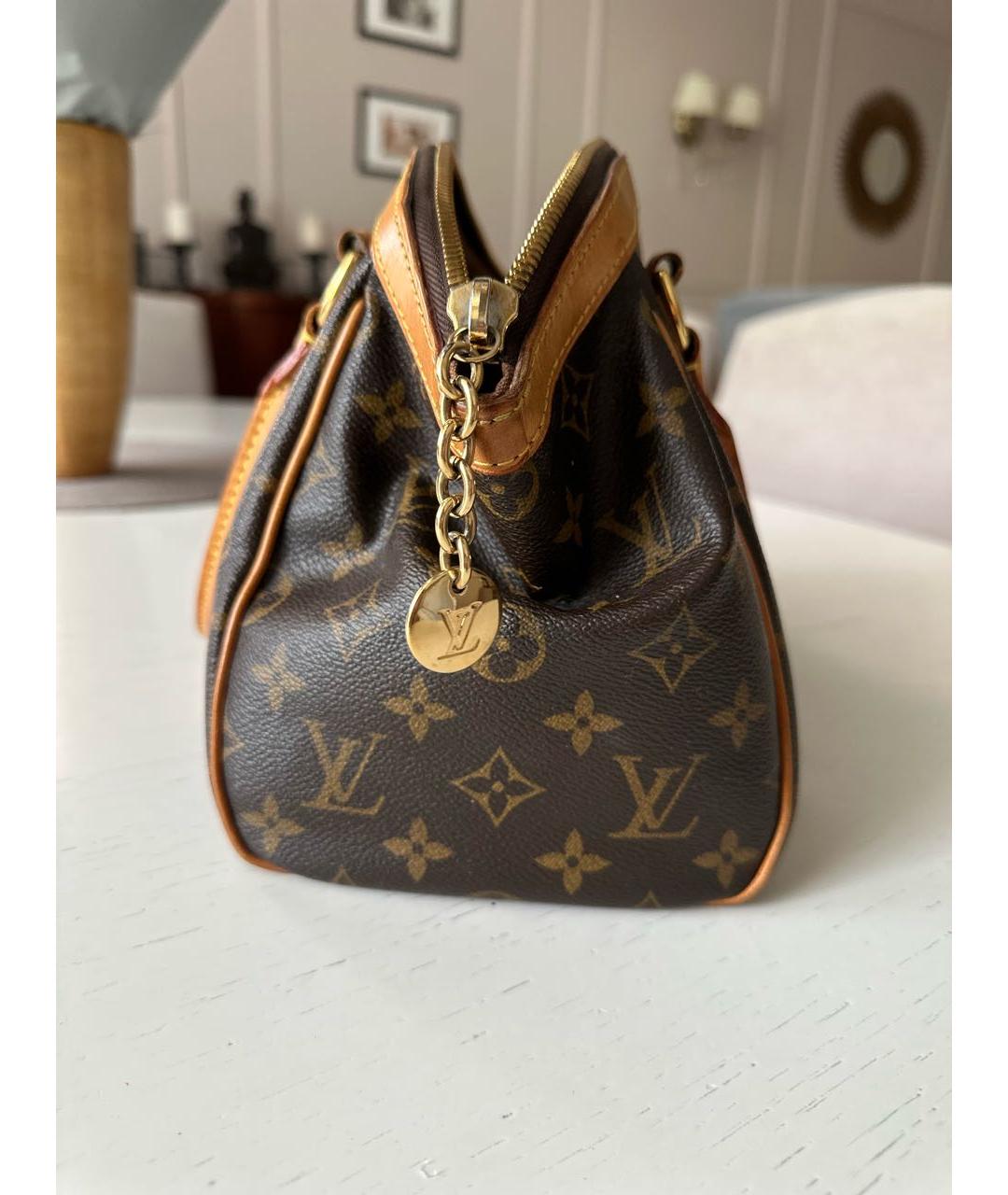 LOUIS VUITTON Коричневая тканевая сумка с короткими ручками, фото 7