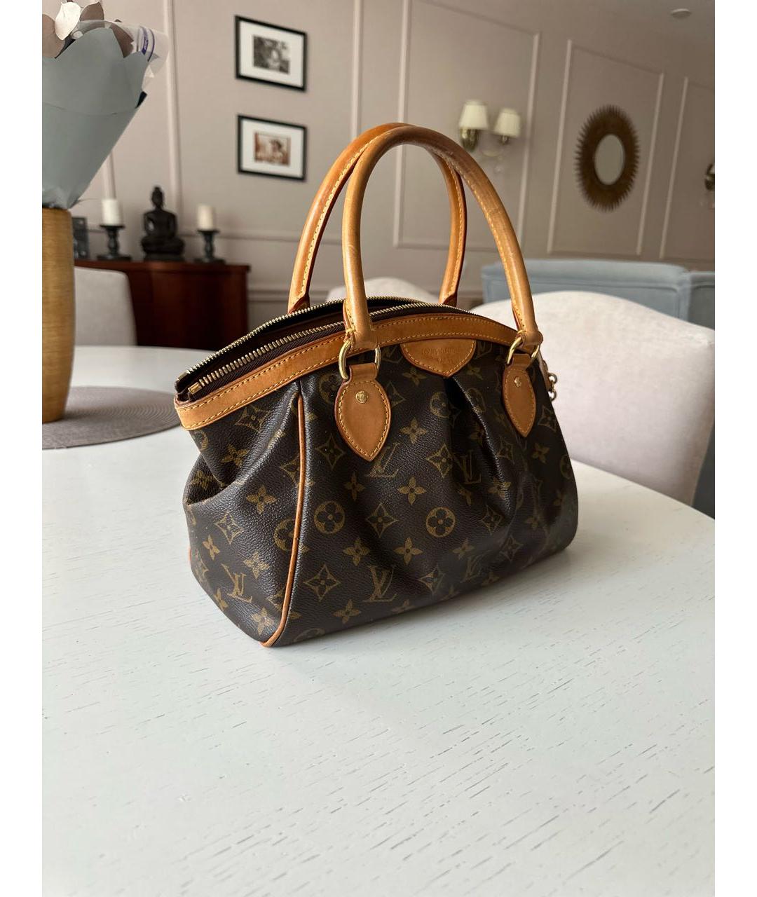 LOUIS VUITTON Коричневая тканевая сумка с короткими ручками, фото 2