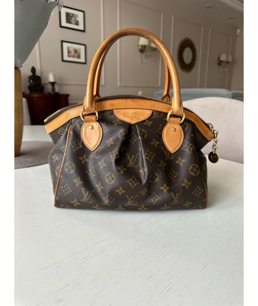 LOUIS VUITTON Коричневая тканевая сумка с короткими ручками, фото 9
