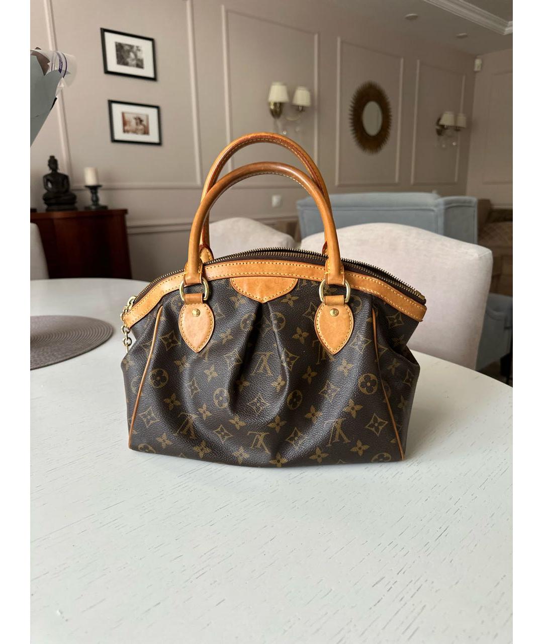 LOUIS VUITTON Коричневая тканевая сумка с короткими ручками, фото 3