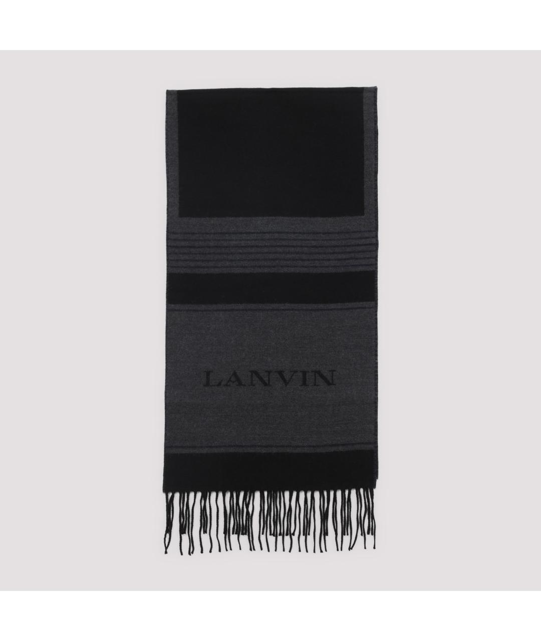LANVIN Антрацитовый шерстяной шарф, фото 3