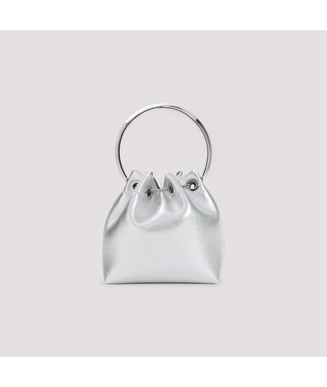 JIMMY CHOO Серебряная кожаная сумка с короткими ручками, фото 4