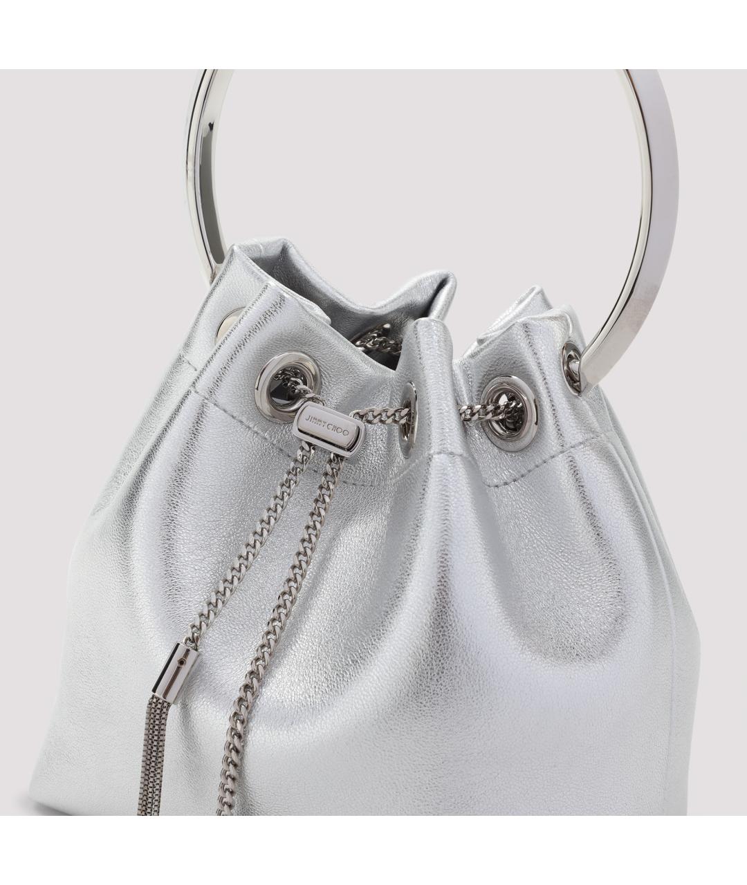 JIMMY CHOO Серебряная кожаная сумка с короткими ручками, фото 5