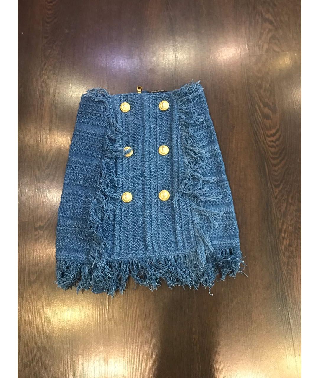 BALMAIN Синяя хлопковая юбка мини, фото 4