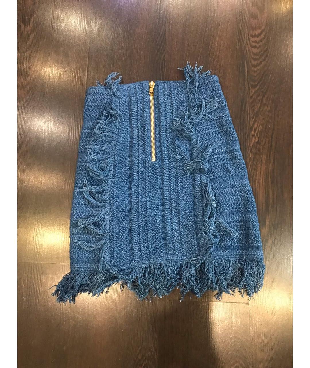 BALMAIN Синяя хлопковая юбка мини, фото 2