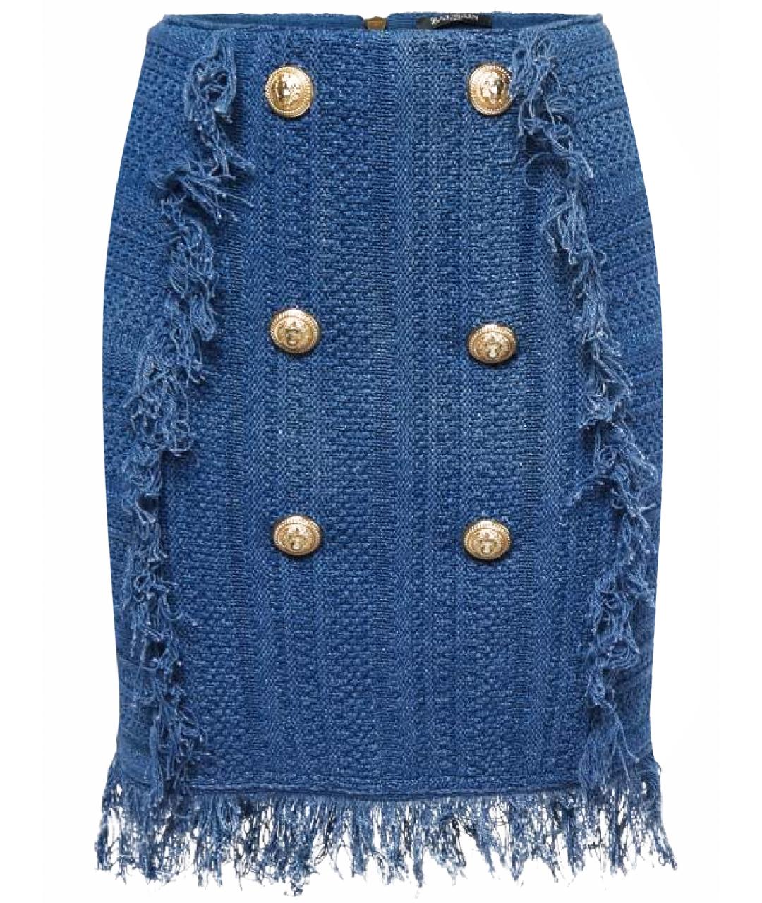 BALMAIN Синяя хлопковая юбка мини, фото 1