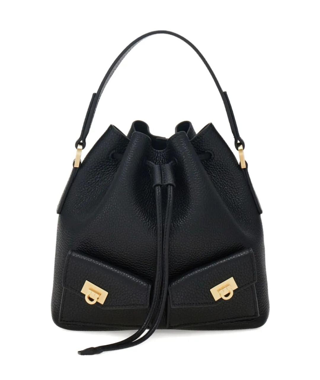 FERRAGAMO Черная кожаная сумка с короткими ручками, фото 1