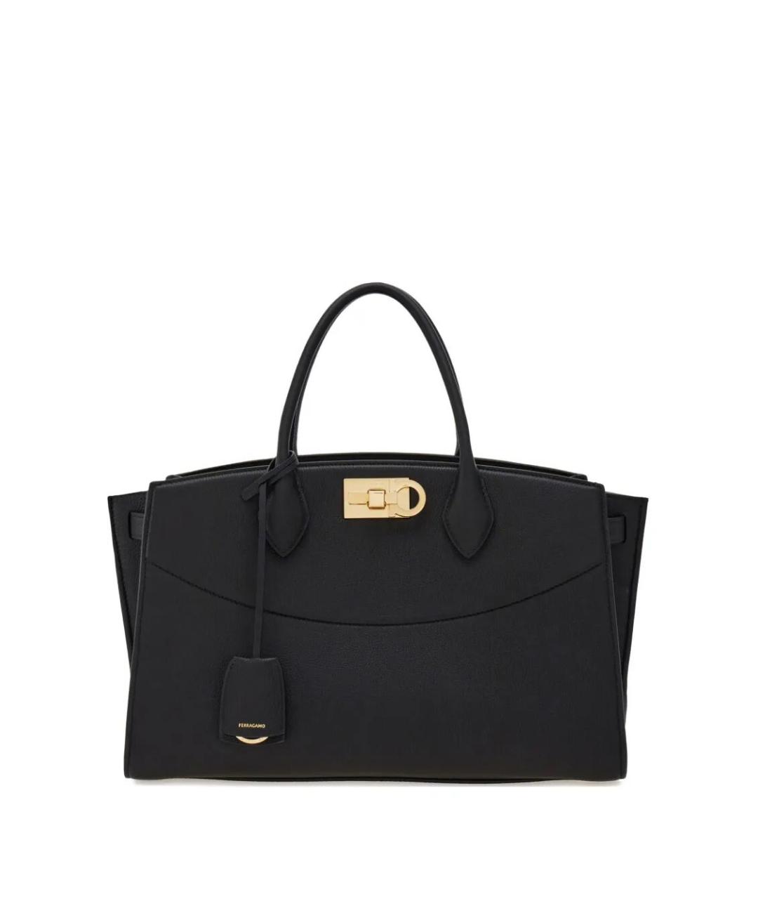FERRAGAMO Черная кожаная сумка с короткими ручками, фото 1