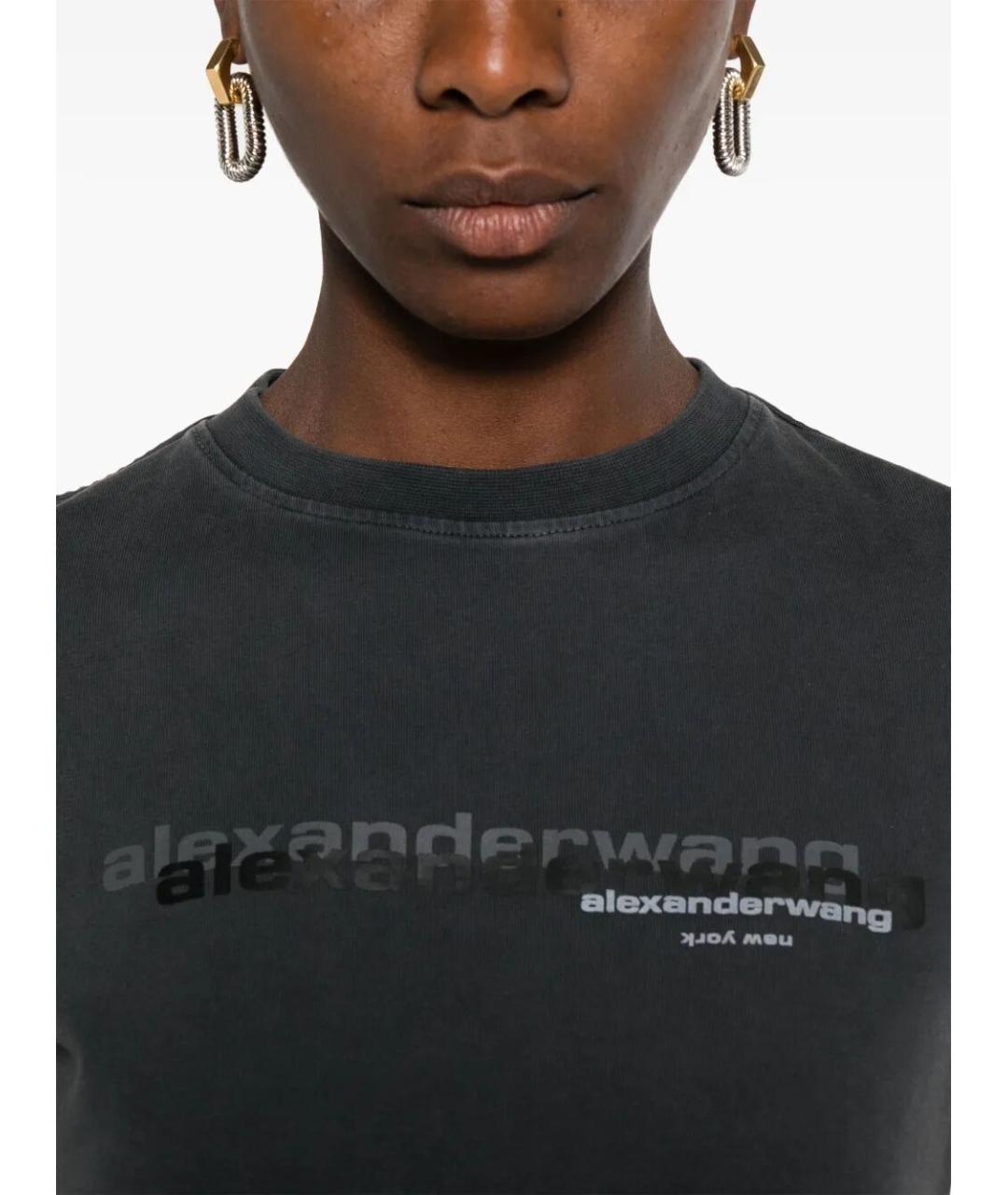 ALEXANDER WANG Серая хлопковая футболка, фото 3