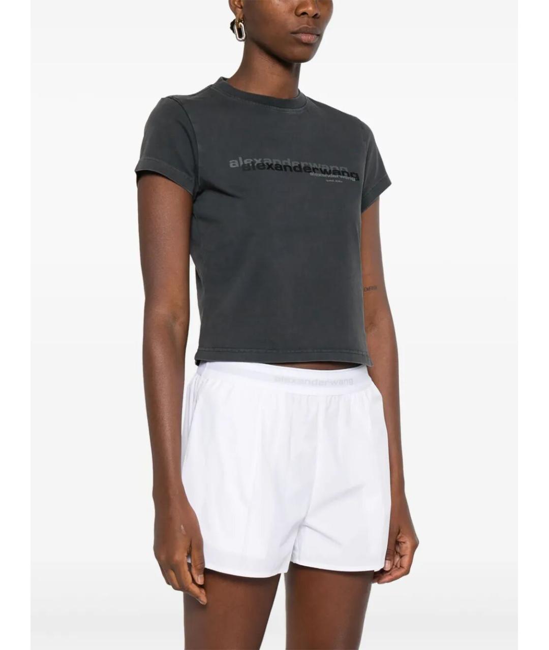 ALEXANDER WANG Серая хлопковая футболка, фото 4