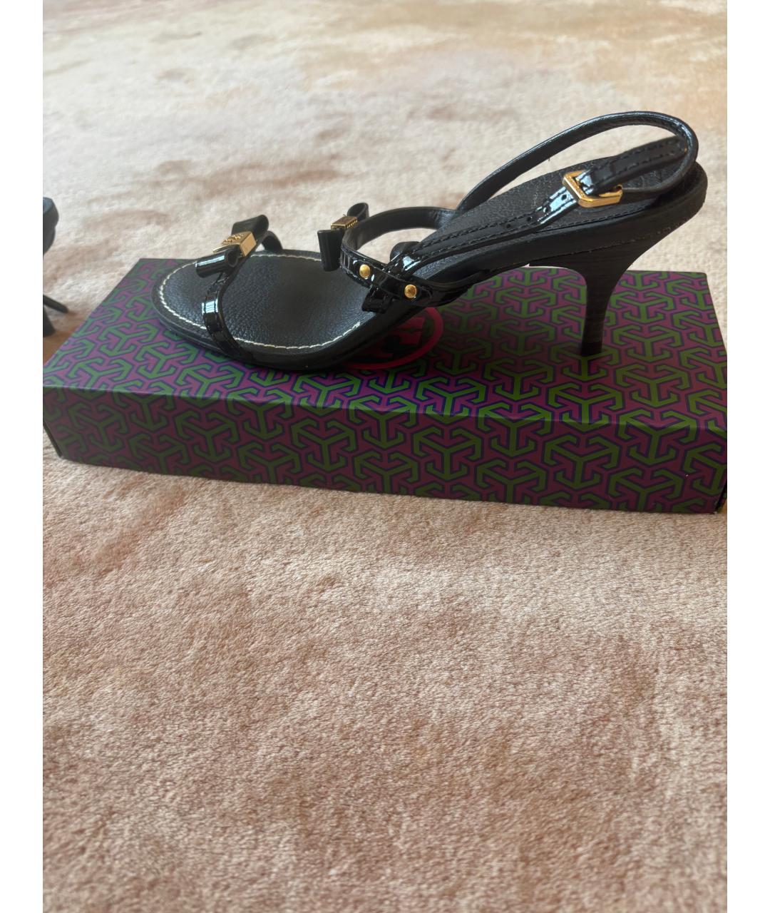 TORY BURCH Черные кожаные босоножки, фото 4